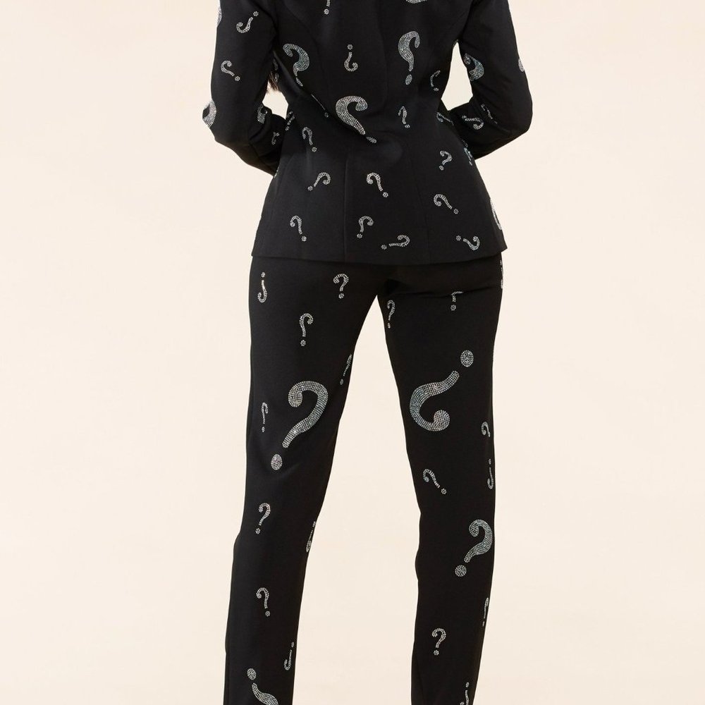 BLACK PANTSUIT W/ RHINESTONE QUESTION MARKS - Picture 4 of 7